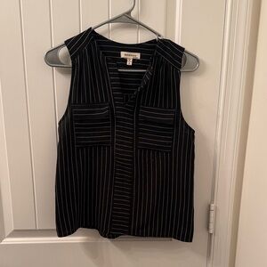 Monteau Black and White Striped Sleeveless Blouse